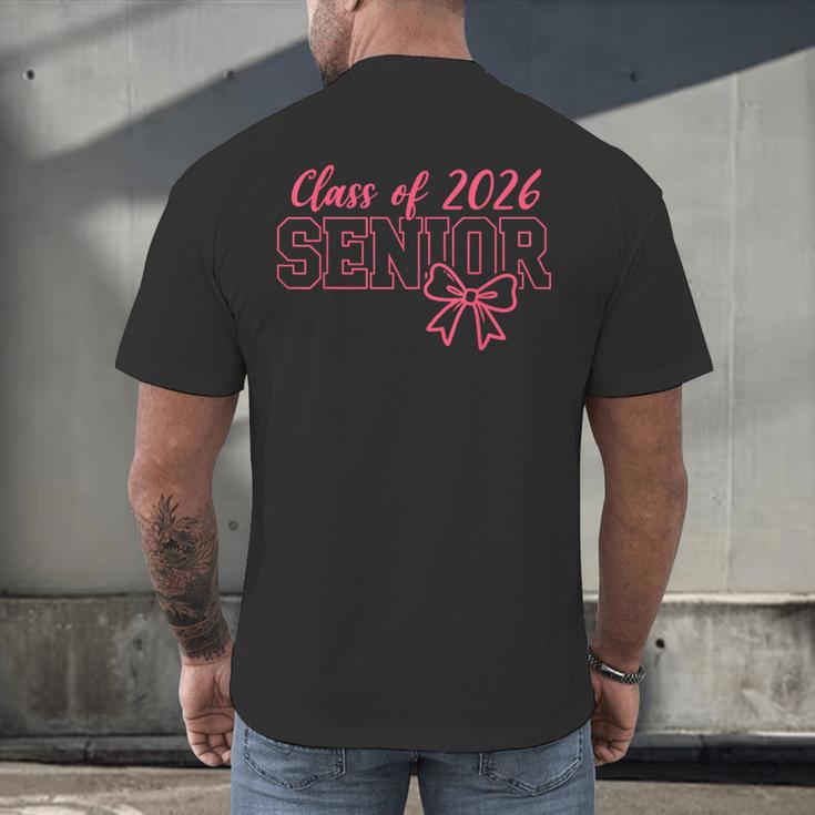 Class Of 2026 Pink Coquette Bow Cap Senior 2026 Graduation Men's Back Print T-Shirt
