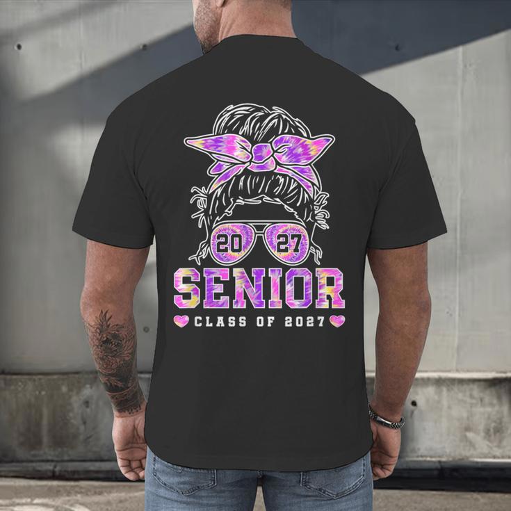 Class Of 2027 Senior Coquette Bow Messy Hair 26 Graduation Men's Back Print T-Shirt