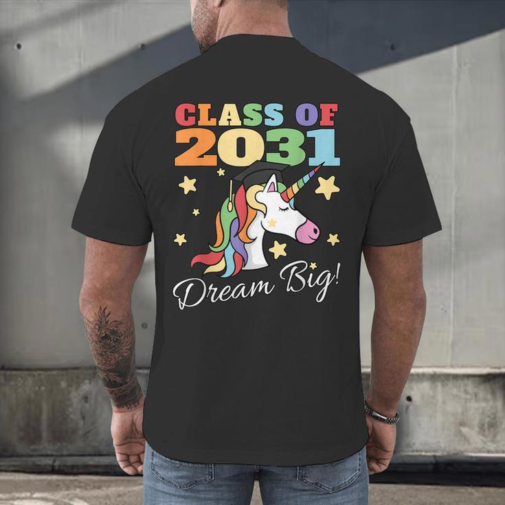 Class Of 2031 Magical Unicorn Graduation Cap Men's Back Print T-Shirt