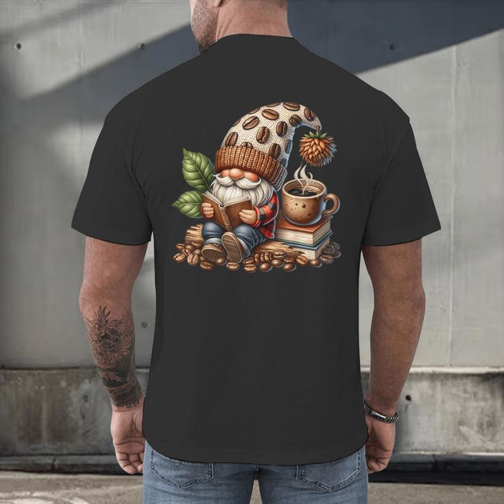 Coffee And Book Reading Accessories For Book Lovers Gnome Men's Back Print T-Shirt