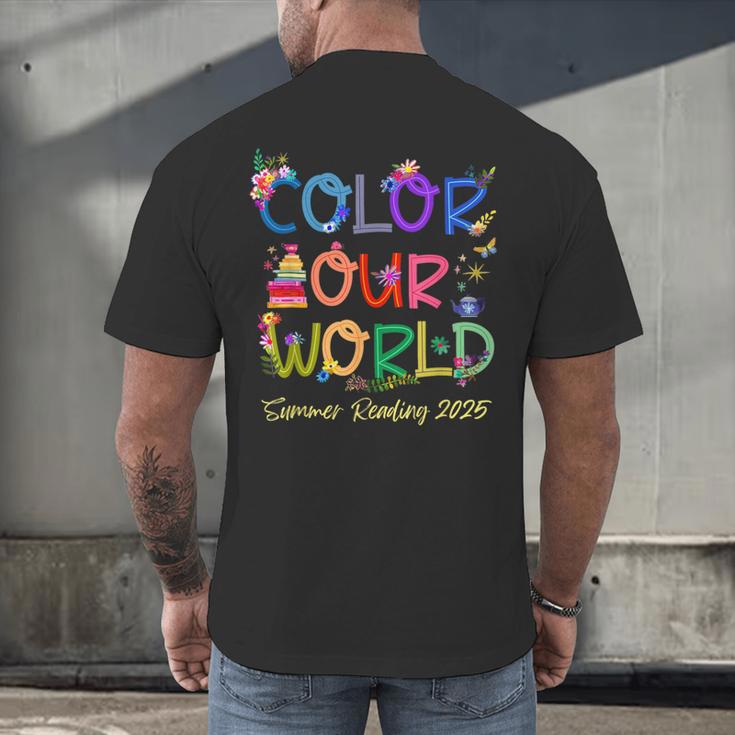 Color Our World Summer Reading 2025 Boho Wildflower Book Men's Back Print T-Shirt