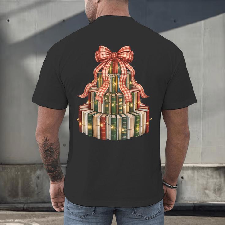 Coquette Christmas Book Tree Xmas Lights Librarian Teacher Men's Back Print T-Shirt Coquette Christmas Book Tree Xmas Lights Librarian Teacher Men's Back Print T-Shirt