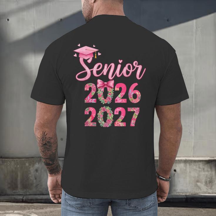 Coquette Pink Bow Flowers Senior 2026 2027 Graduation Men's Back Print T-Shirt