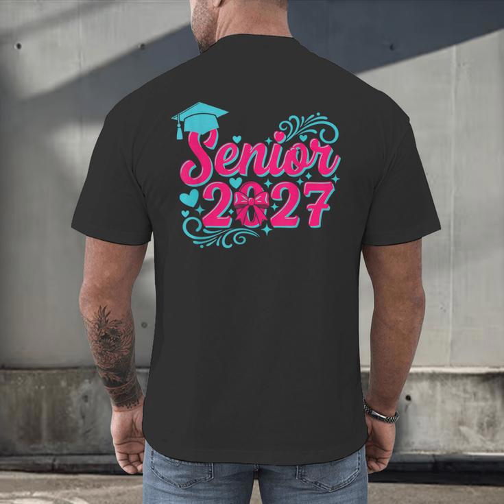 Coquette Pink Bow Senior 2027 Class Of Graduation Men's Back Print T-Shirt