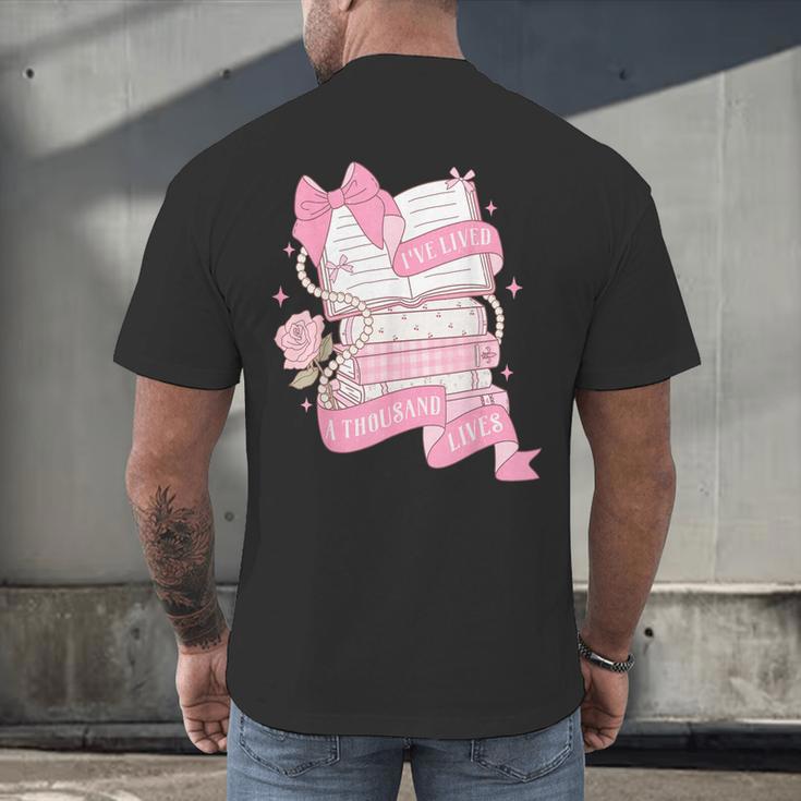 Coquette Reading Book Lover Pink Bow Bookish Mom & Daughter Men's Back Print T-Shirt Coquette Reading Book Lover Pink Bow Bookish Mom & Daughter Men's Back Print T-Shirt