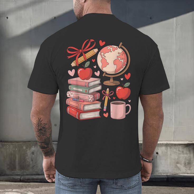 Coquette Teacher School Supplies Bows Books Globe Apple Cute Men's Back Print T-Shirt