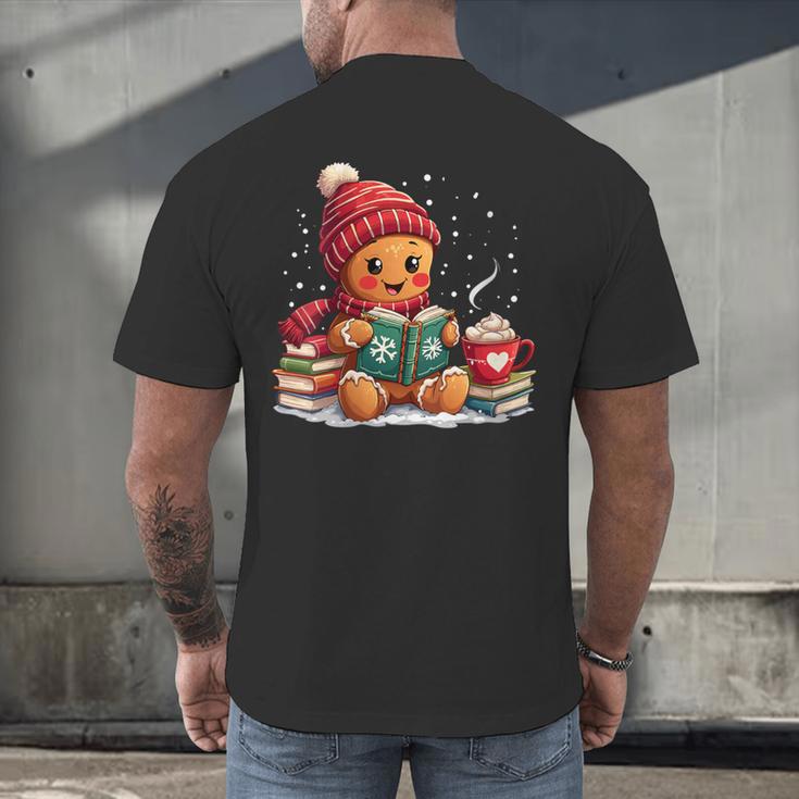 Cozy Gingerbread Christmas Reading Book Xmas Snowflakes Fall Men's Back Print T-Shirt Cozy Gingerbread Christmas Reading Book Xmas Snowflakes Fall Men's Back Print T-Shirt