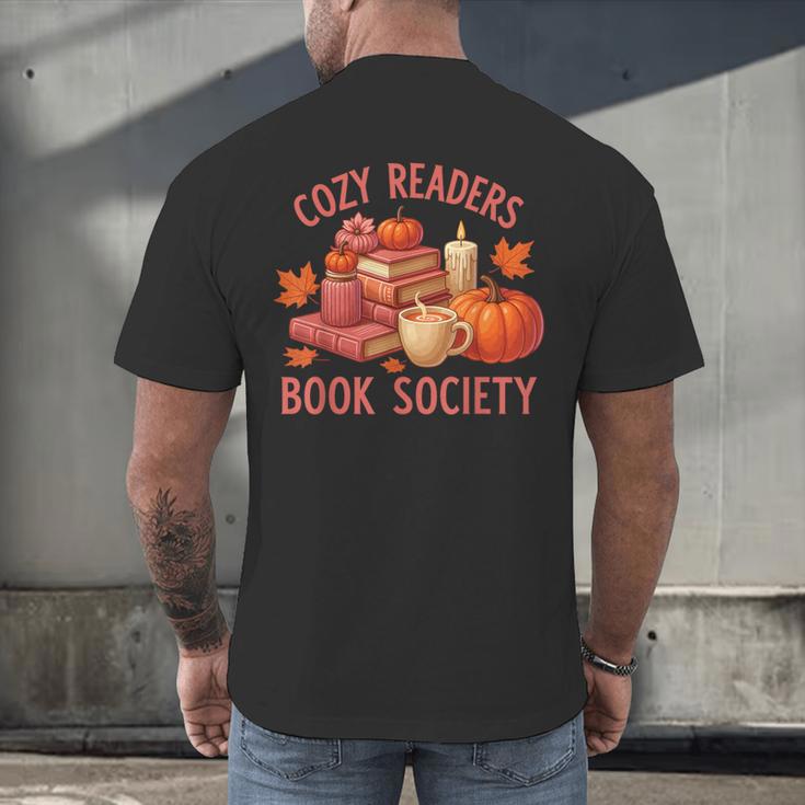 Cozy Readers Book Society Teacher Reading Floral Pumpkin Tee Men's Back Print T-Shirt
