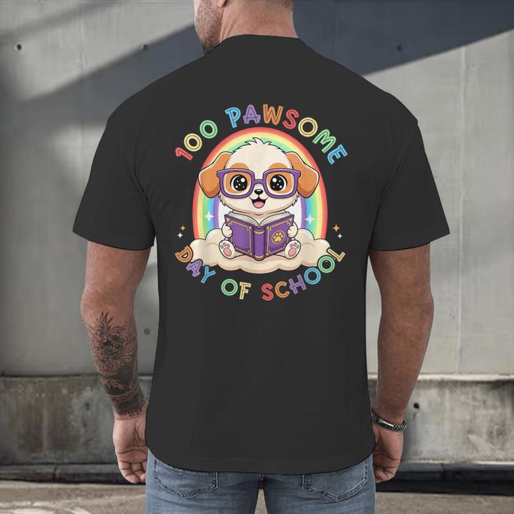 Cute 100th Day Of School 100 Days Dog Reading Book Rainbow Men's Back Print T-Shirt