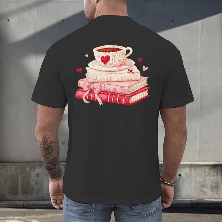 Cute Books And Coffee Crochet Valentines Day Tee For Couples Men's Back Print T-Shirt