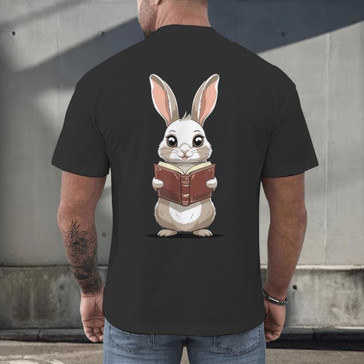 Cute Bookworm Bunny Reading For Kids And Teachers Men's Back Print T-Shirt