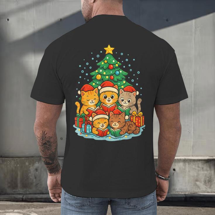 Cute Cats Reading Books Christmas Tree Men's Back Print T-Shirt
