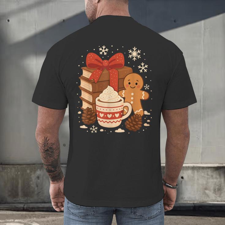 Cute Christmas Books Gingerbread Xmas Book Lover Teacher Men's Back Print T-Shirt Cute Christmas Books Gingerbread Xmas Book Lover Teacher Men's Back Print T-Shirt