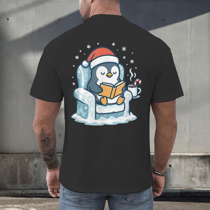 Cute Christmas Penguin Reading Book Cozy Winter Holiday Art Men's Back Print T-Shirt