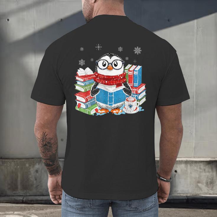 Cute Christmas A Penguin Reading Book Snowflake Hot Teacher Men's Back Print T-Shirt Cute Christmas A Penguin Reading Book Snowflake Hot Teacher Men's Back Print T-Shirt