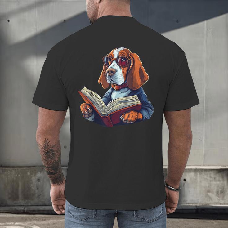 Cute Dog Basset Hound Reading Book Men's Back Print T-Shirt