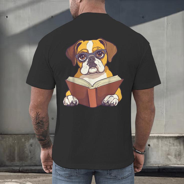 Cute Dog Boxer Reading Book Men's Back Print T-Shirt