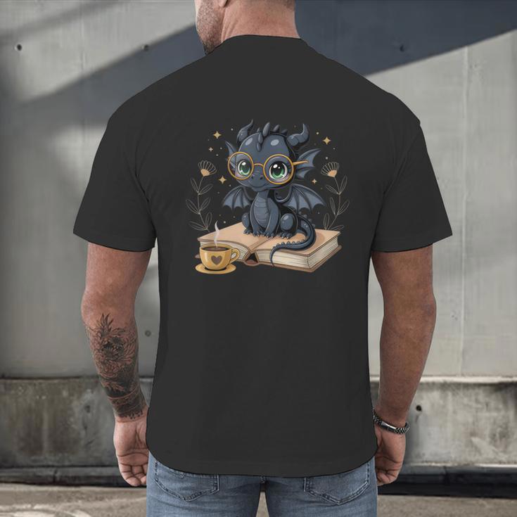 Cute Dragon Books Flower Bookworm Book Lover Men's Back Print T-Shirt