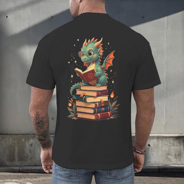 Cute Dragon Reading Book Bookworm Dragons And Books Men's Back Print T-Shirt