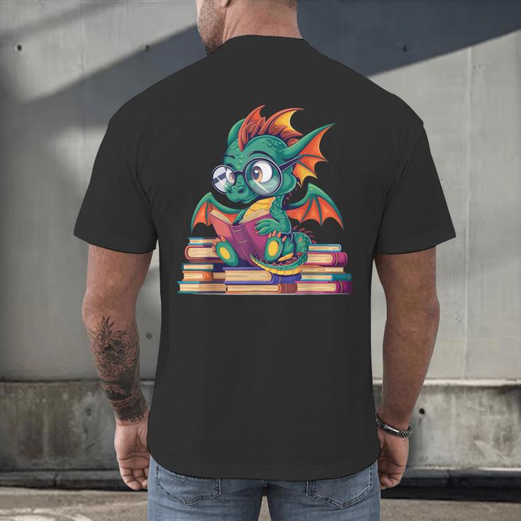 Cute Dragon Reading a Book Bookworm For Men Women Kid Men's Back Print T-Shirt