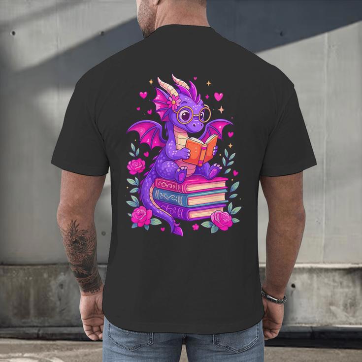 Cute Dragon Reading Books Bookworm Men's Back Print T-Shirt