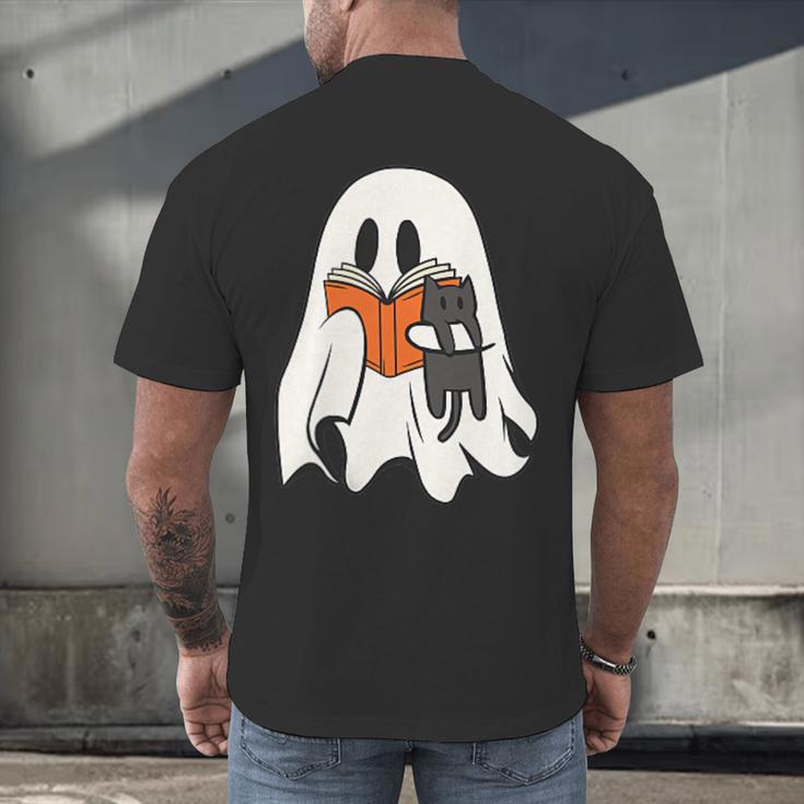 Cute Ghost Cat Reading Book Spooky Season Halloween Costume Men's Back Print T-Shirt