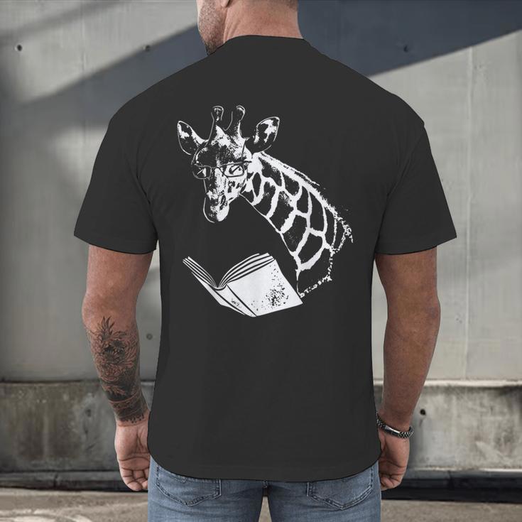 Cute Giraffe Wear Glasses Reading Book Librarian Bookworm Men's Back Print T-Shirt Cute Giraffe Wear Glasses Reading Book Librarian Bookworm Men's Back Print T-Shirt