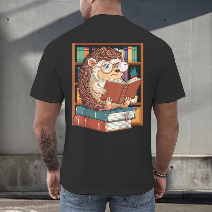 Cute Hedgehog Book Nerd Men's Back Print T-Shirt