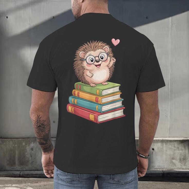 Cute Hedgehog Reading Books Animal Lover Reader Bookworm Men's Back Print T-Shirt
