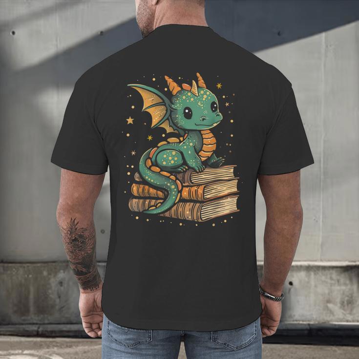 Cute Kawaii Dragon Fantasy Book Lover Book Nerd Men's Back Print T-Shirt