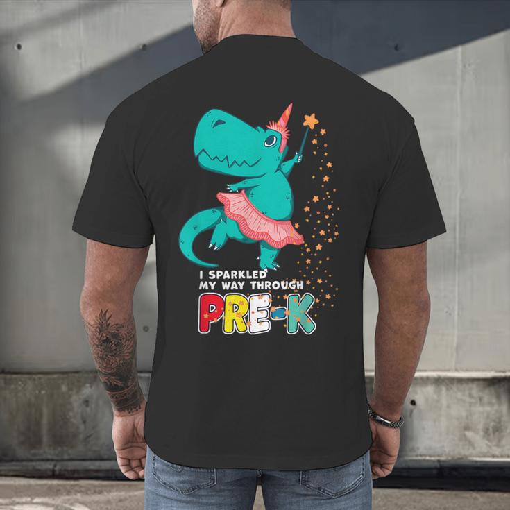 Cute Magical Ballerina Dino Unicorn Pre-K Graduation Men's Back Print T-Shirt