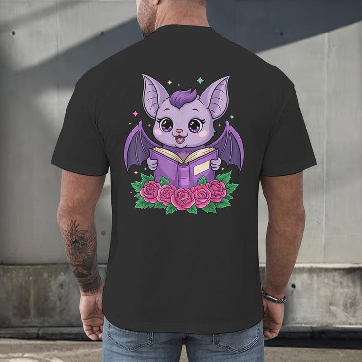 Cute Pastel Goth Bat Reading Book Men's Back Print T-Shirt