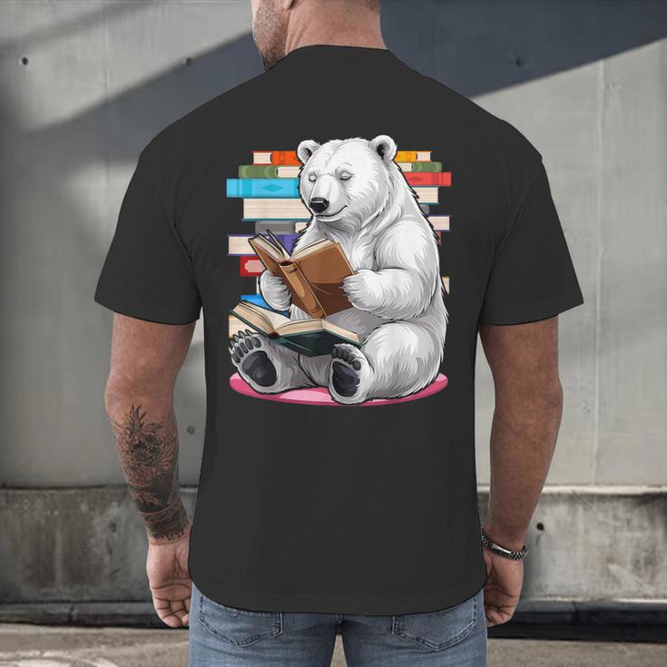 Cute Polar Bear Is Reading a Book Reading Polar Bear Men's Back Print T-Shirt
