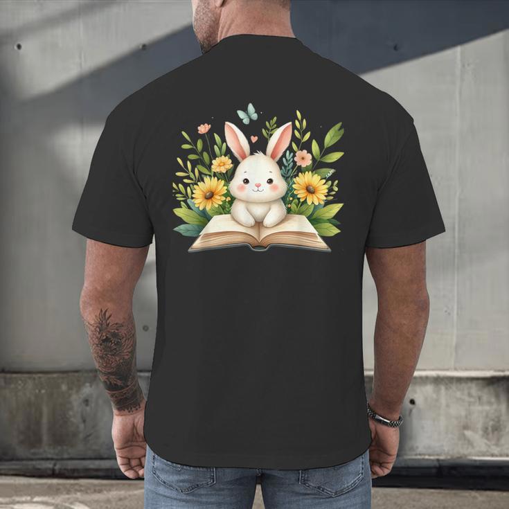 Cute Rabbit And Book Women Girls Reading Book Rabbit Lover Men's Back Print T-Shirt