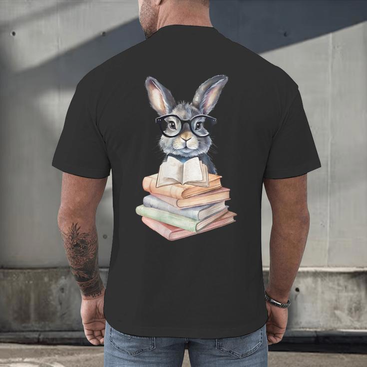 Cute Reading Bunny With Glasses Books Reader Book Bookworm Men's Back Print T-Shirt