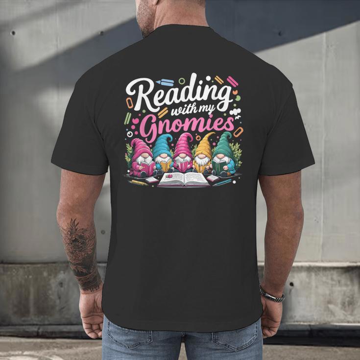Cute Reading With My Gnomies Gnome Book Bookworm Lover Men's Back Print T-Shirt