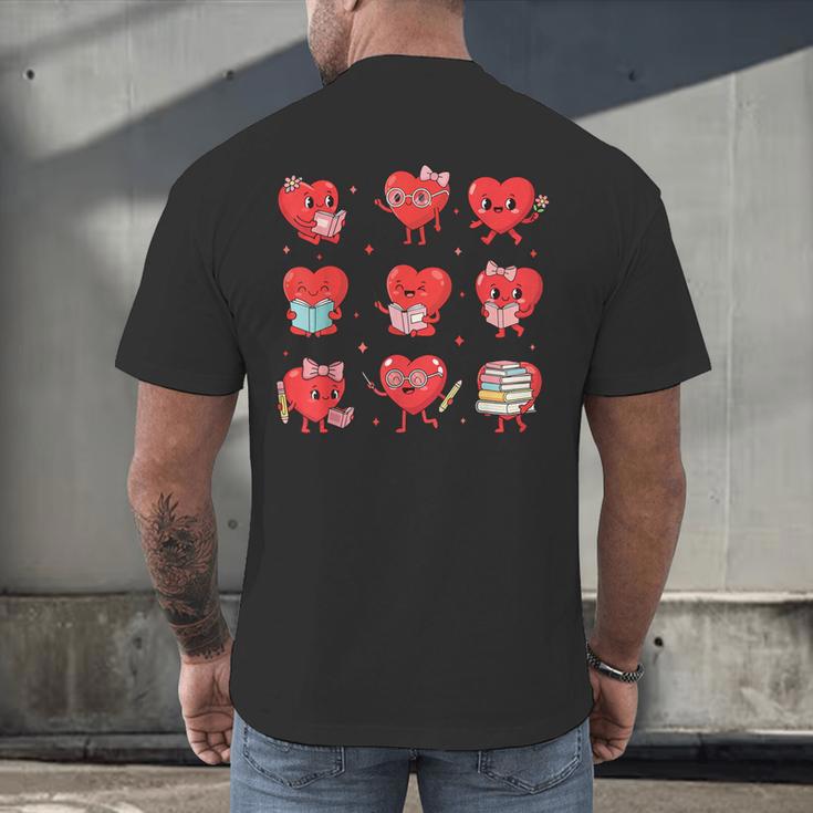 Cute Reading Hearts Valentine Day Book Lover Teacher Student Men's Back Print T-Shirt