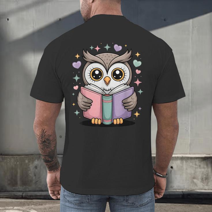 Cute Reading Owl Book Lover Teacher Librarian Bookworm Men's Back Print T-Shirt Cute Reading Owl Book Lover Teacher Librarian Bookworm Men's Back Print T-Shirt