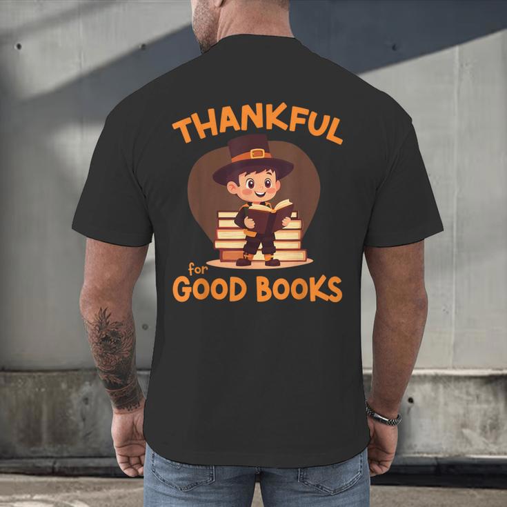 Cute Thanksgiving Teacher Librarian Thankful Reading Books Men's Back Print T-Shirt Cute Thanksgiving Teacher Librarian Thankful Reading Books Men's Back Print T-Shirt