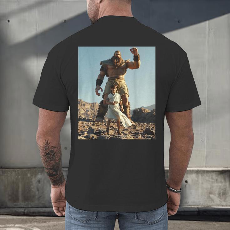 David And Goliath Bible Book Of Samuel King David Men's Back Print T-Shirt