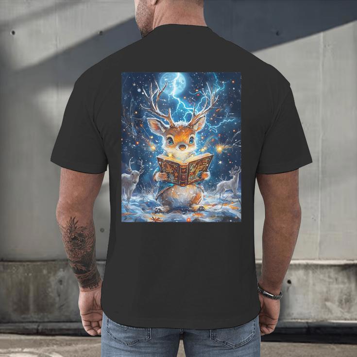 Deer Reads Book Women Girls Reindeer Men's Back Print T-Shirt