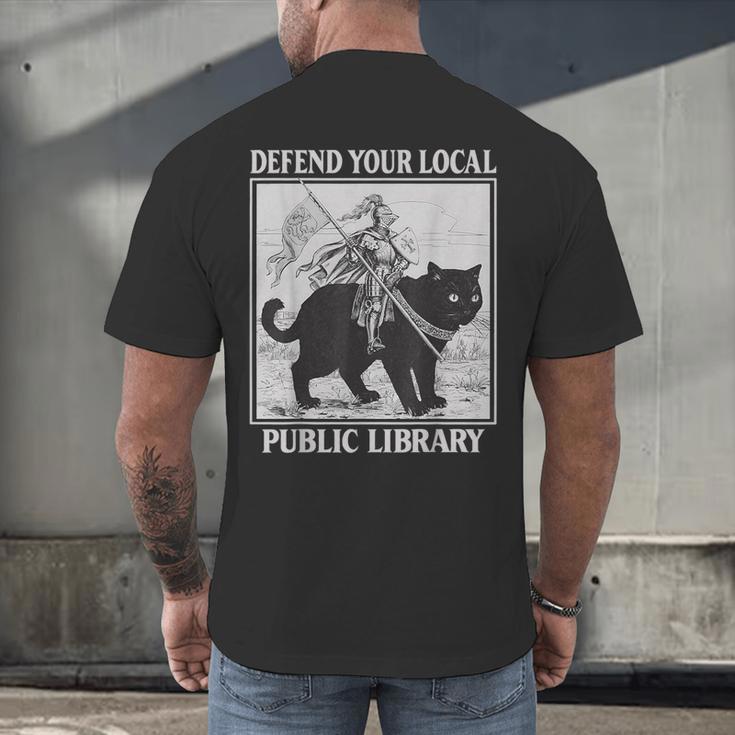 Defend Your Local Library Knight Cat Rider Book Lover Men's Back Print T-Shirt