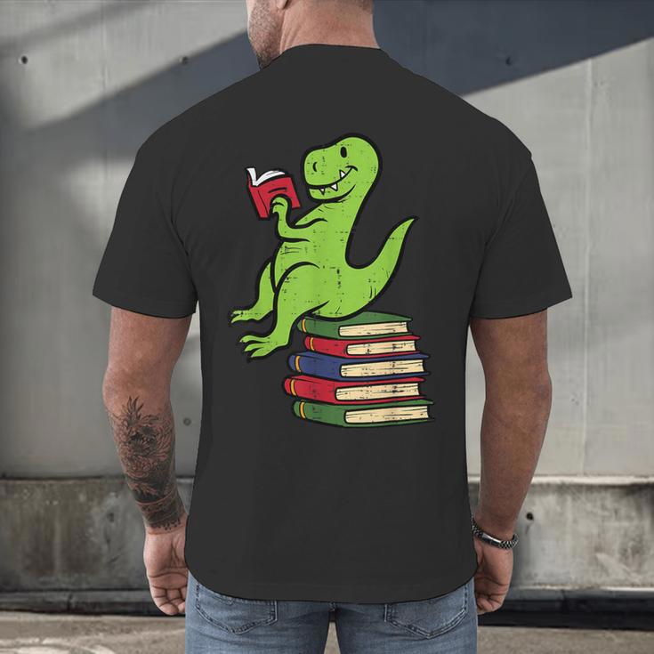 Dino Reading Read Reading Librarian Book Men Boys Kids Men's Back Print T-Shirt