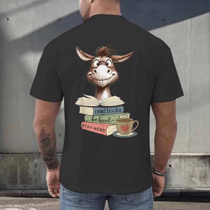 Donkey Reading Book Read Books Be Kind Stay Weird Librarian Men's Back Print T-Shirt