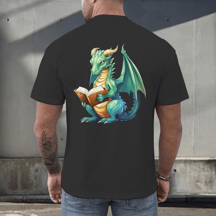 Dragon With Book Men's Back Print T-Shirt Dragon With Book Men's Back Print T-Shirt