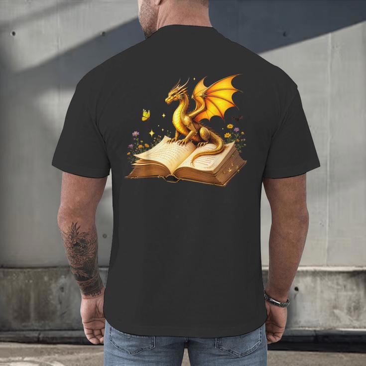 Dragon Fantasy Book Lover Bookish Reader Bookworm Wildflower Men's Back Print T-Shirt Dragon Fantasy Book Lover Bookish Reader Bookworm Wildflower Men's Back Print T-Shirt
