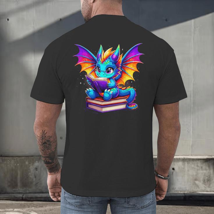 Dragon Reading a Book Bookworm Book Men's Back Print T-Shirt