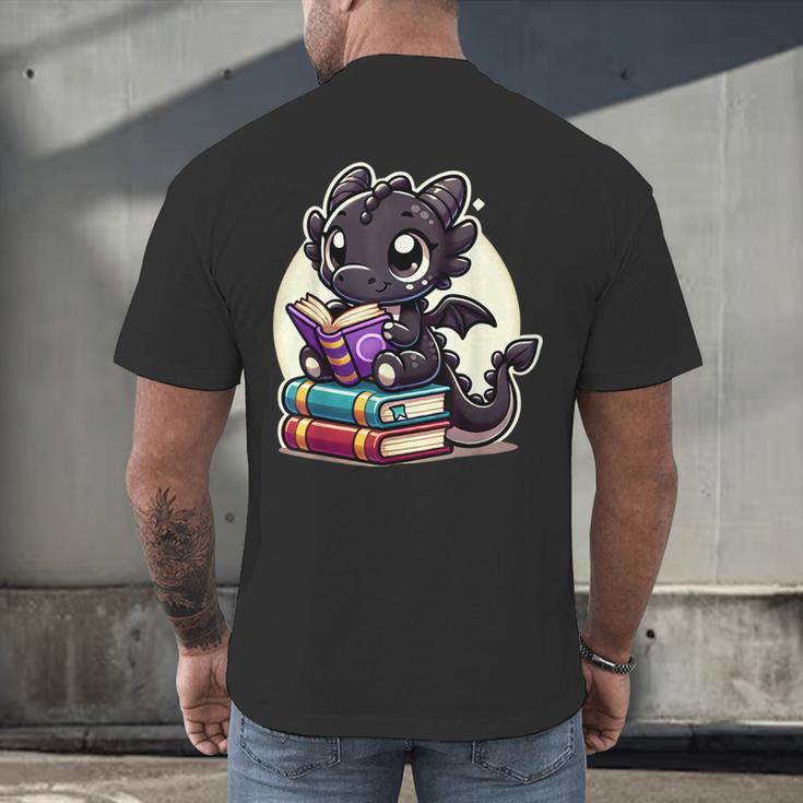 Dragon Reading A Book Cute Bookworm Book Lover Men's Back Print T-Shirt