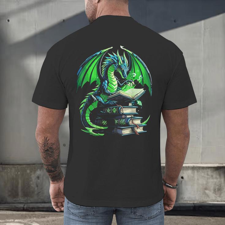 Dragon Reading Books Bookworm Men's Back Print T-Shirt