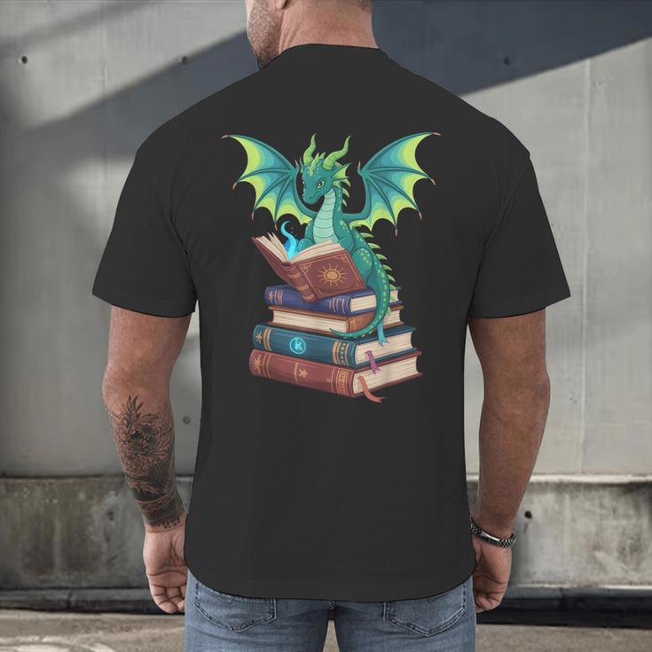 Dragon Reading Books Fantasy Lovers Mythical Creatures Men's Back Print T-Shirt
